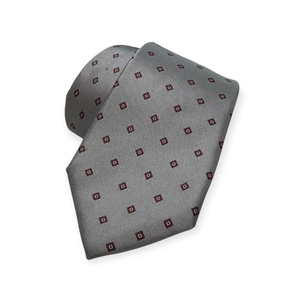 Neil Martin Tie Mens OS Silver Grey Geometric Italian‎ Silk Handmade Old Money